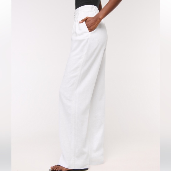 Abercrombie & Fitch linen blend wide leg white trousers pants - Picture 3 of 10